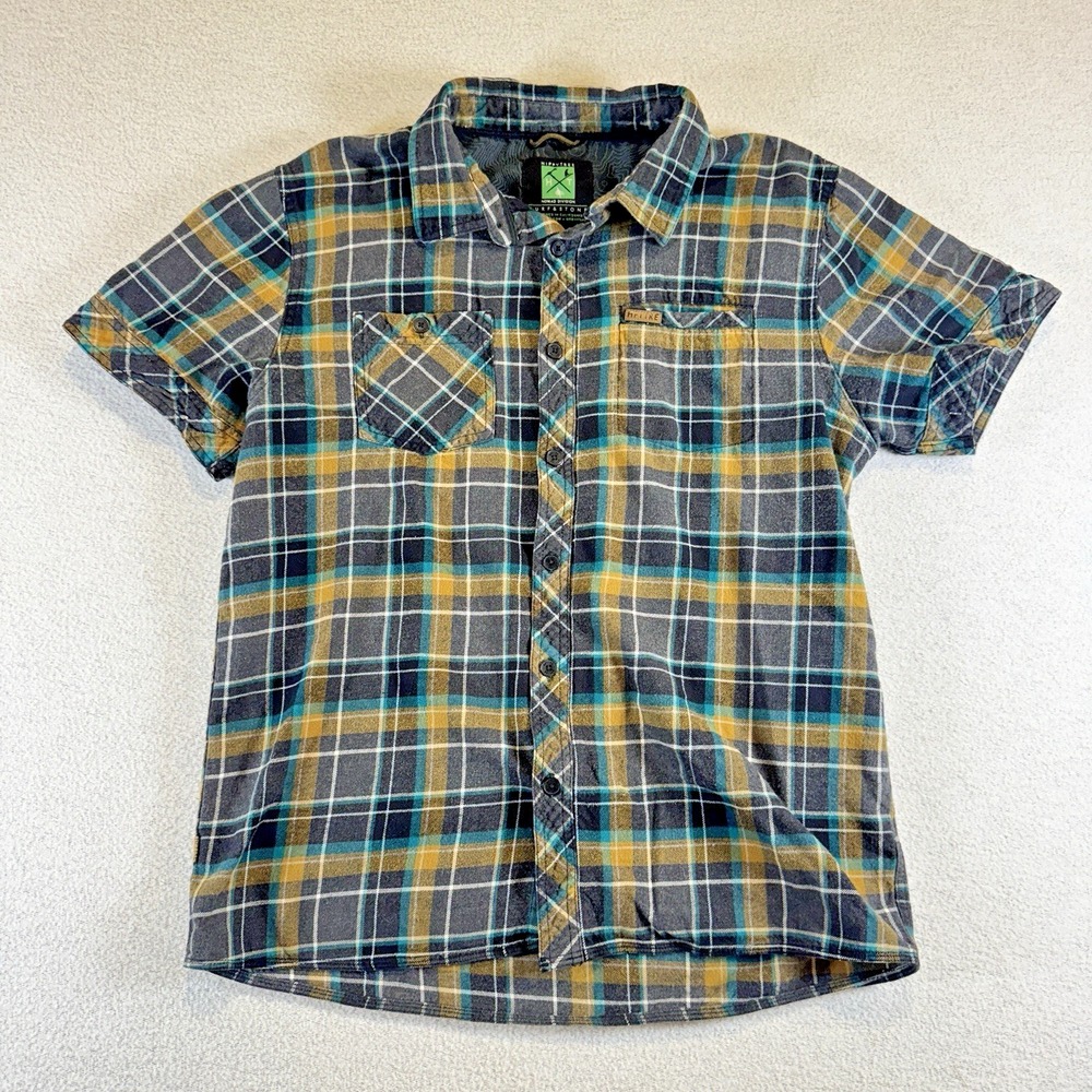 HippyTree Nomad Division Mens Large Plaid Short Sleeve Button Down Shirt Pocket
